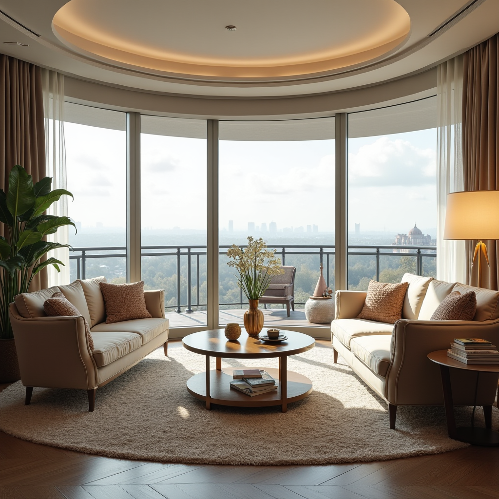 Елегантний інтер'єр готельного номера з панорамними вікнами, сучасними меблями та традиційними українськими декоративними елементами